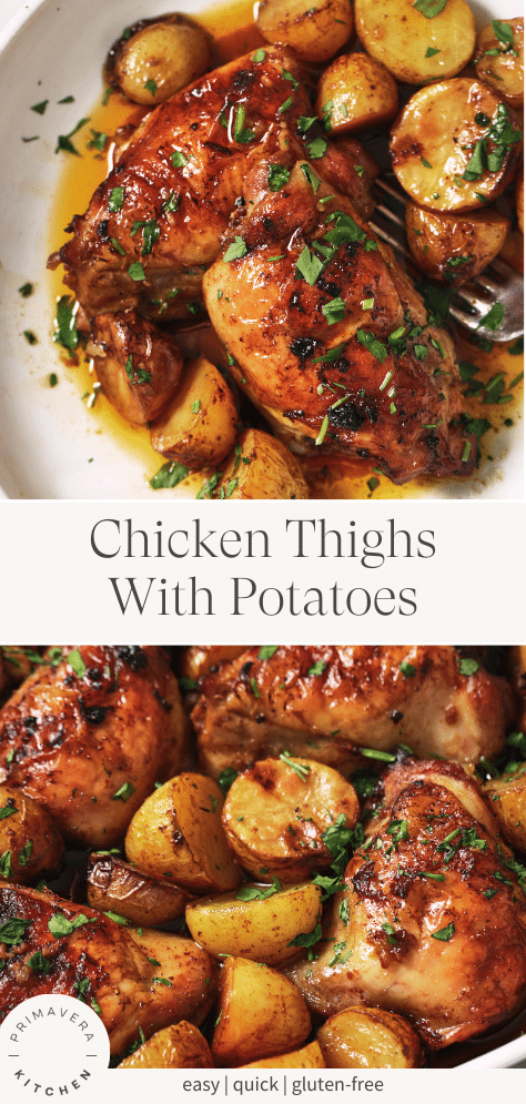 crispy chicken thighs and potatoes skillet