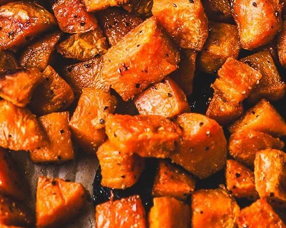 crispy roasted sweet potato cubes