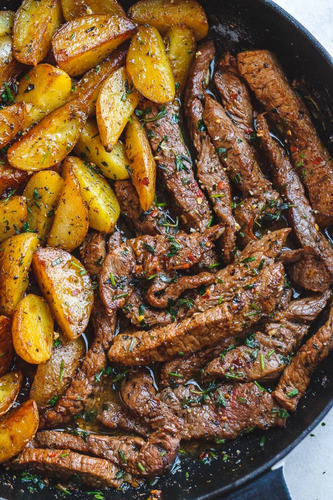 garlic steak and sweet potatoes recipe