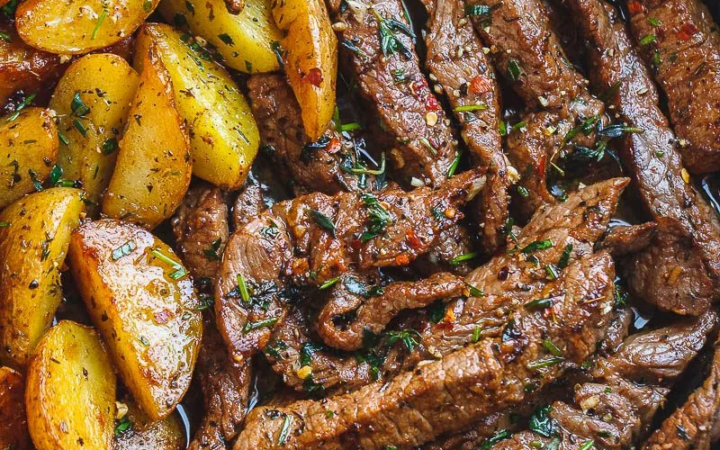garlic steak and sweet potatoes recipe