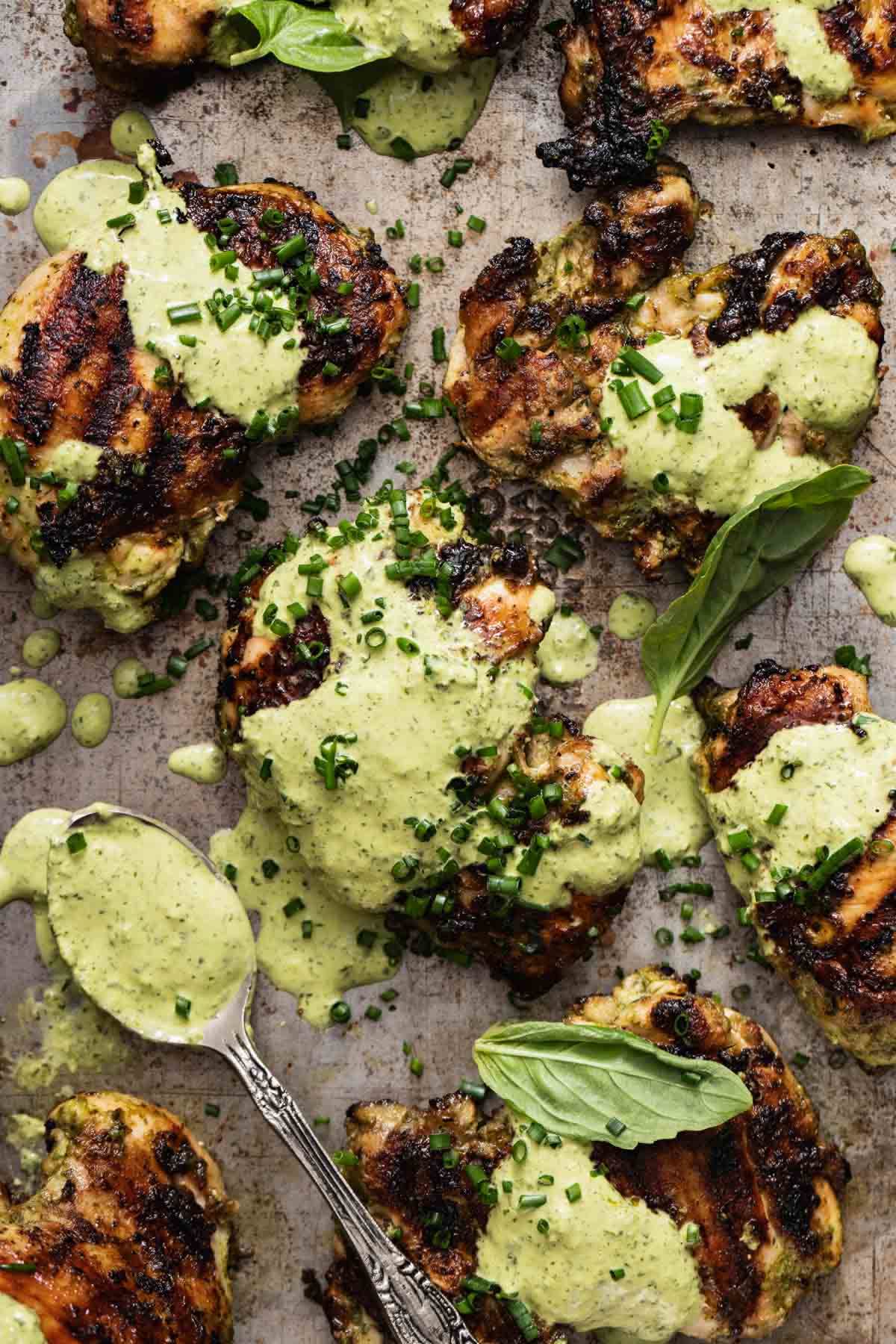 Grilled Boneless Chicken Thighs with Green Goddess Marinade