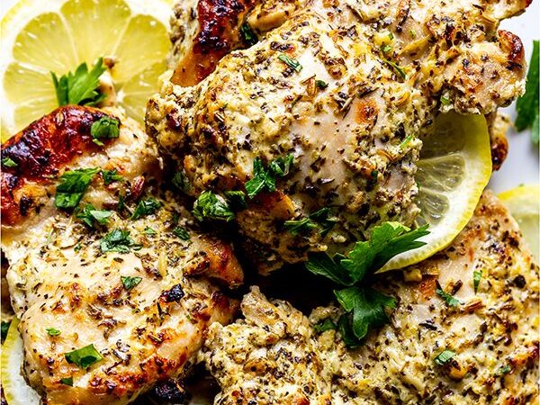 oven baked greek chicken with lemons and herbs