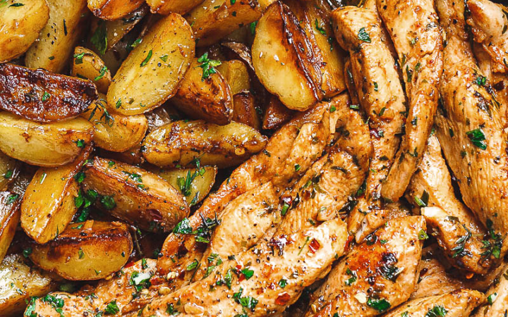 garlic butter chicken and potatoes
