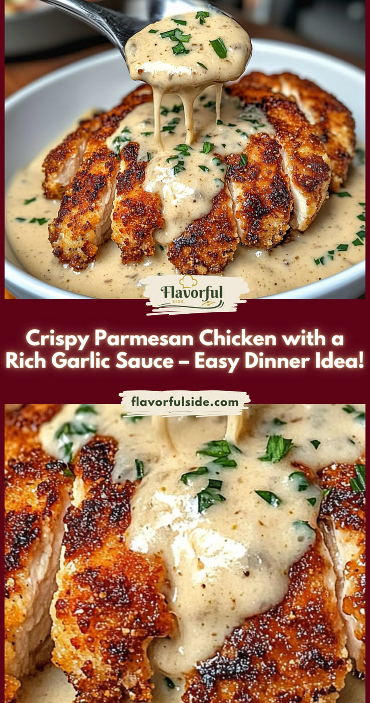 Parmesan Crusted Chicken with Creamy Garlic Sauce