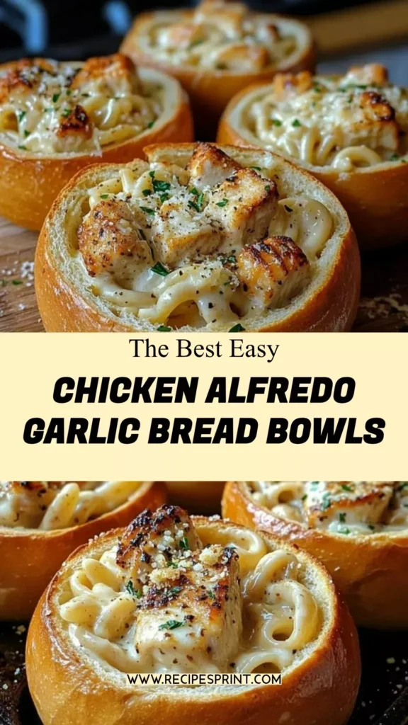 creamy chicken alfredo stuffed garlic bread bowls
