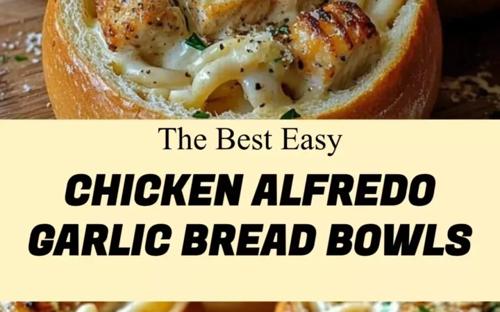 creamy chicken alfredo stuffed garlic bread bowls