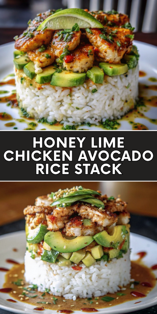 honey lime chicken avocado rice stack