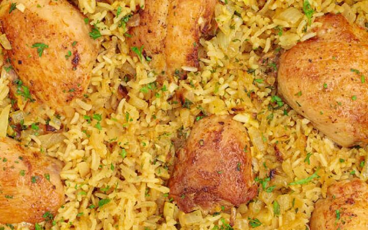 golden chicken thighs and rice