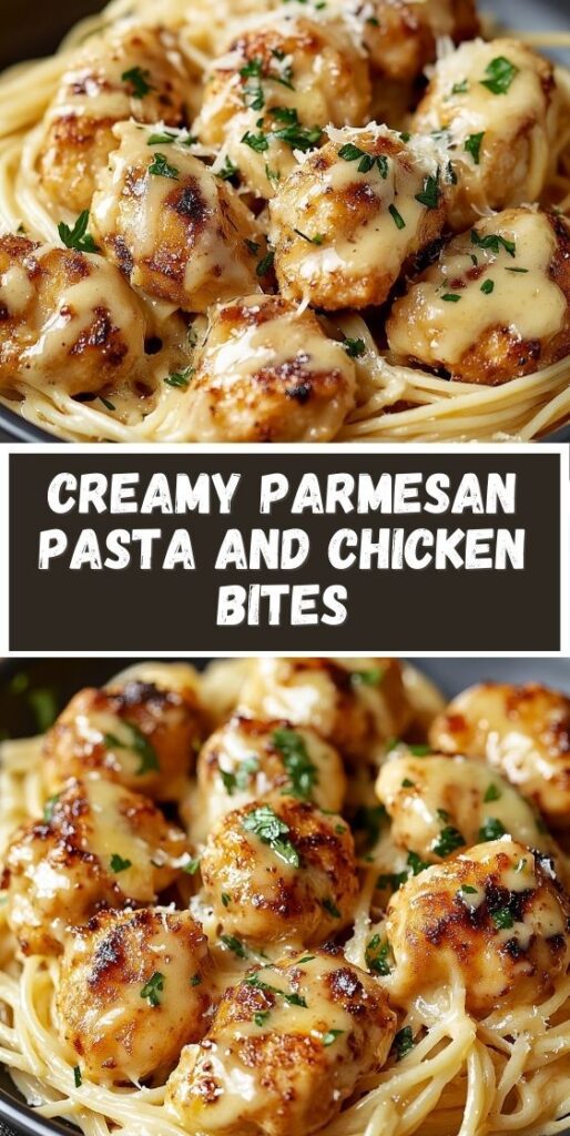 creamy parmesan pasta with garlic butter chicken bites