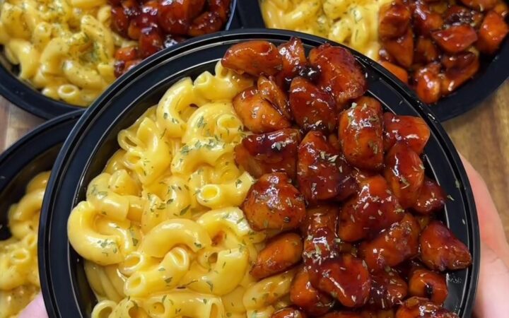 high protein honey bbq chicken mac and cheese