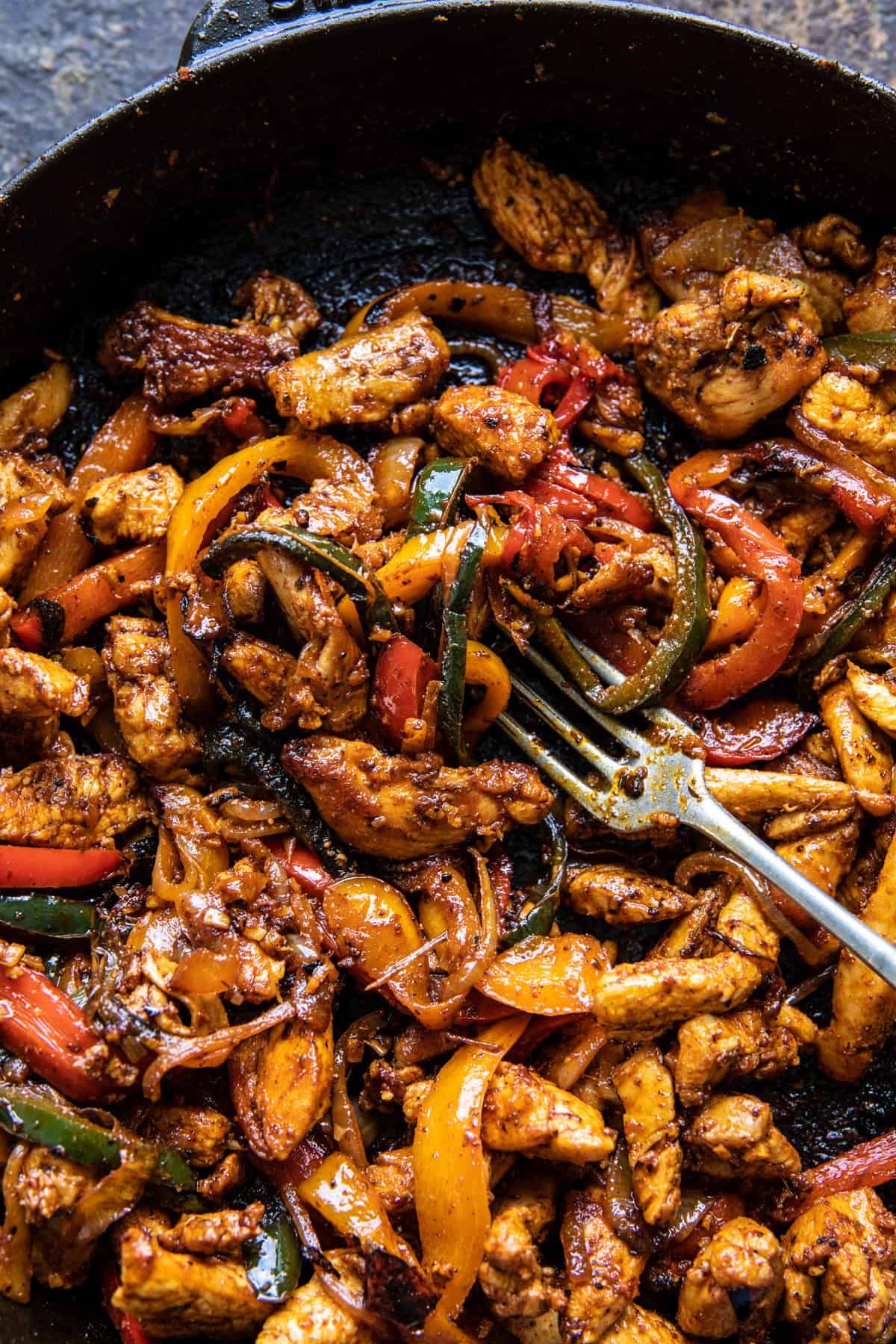 Skillet Chicken Fajitas with Creamy Jalapeño Verde Sauce